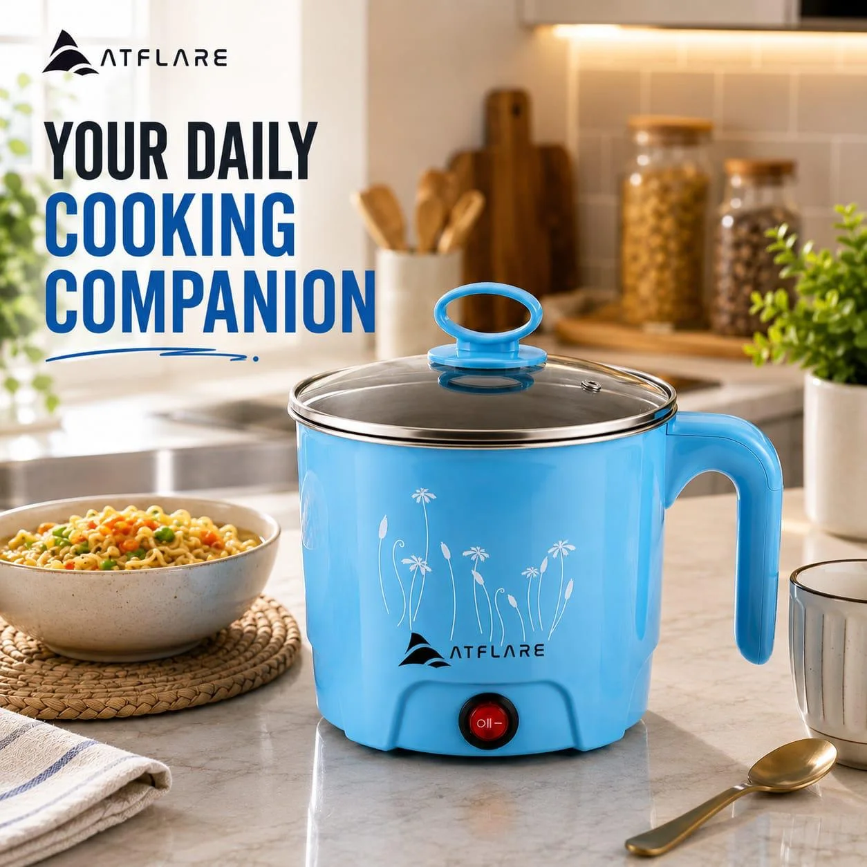 ATFLARE 1.2L Multi-Purpose Electric Cooking Pot | Portable Electric Cooker for Noodles, Soup, Oats & Water Boiling