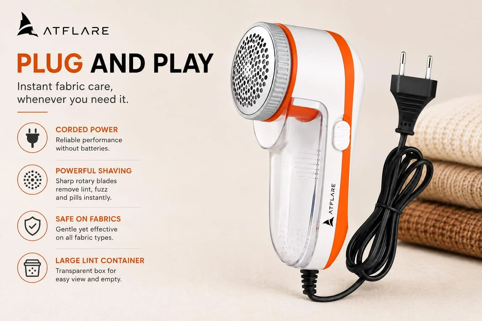 ATFLARE Electric Fabric Lint Remover | Portable Fabric Shaver for Clothes, Sweaters, Blankets & Upholstery - view 11