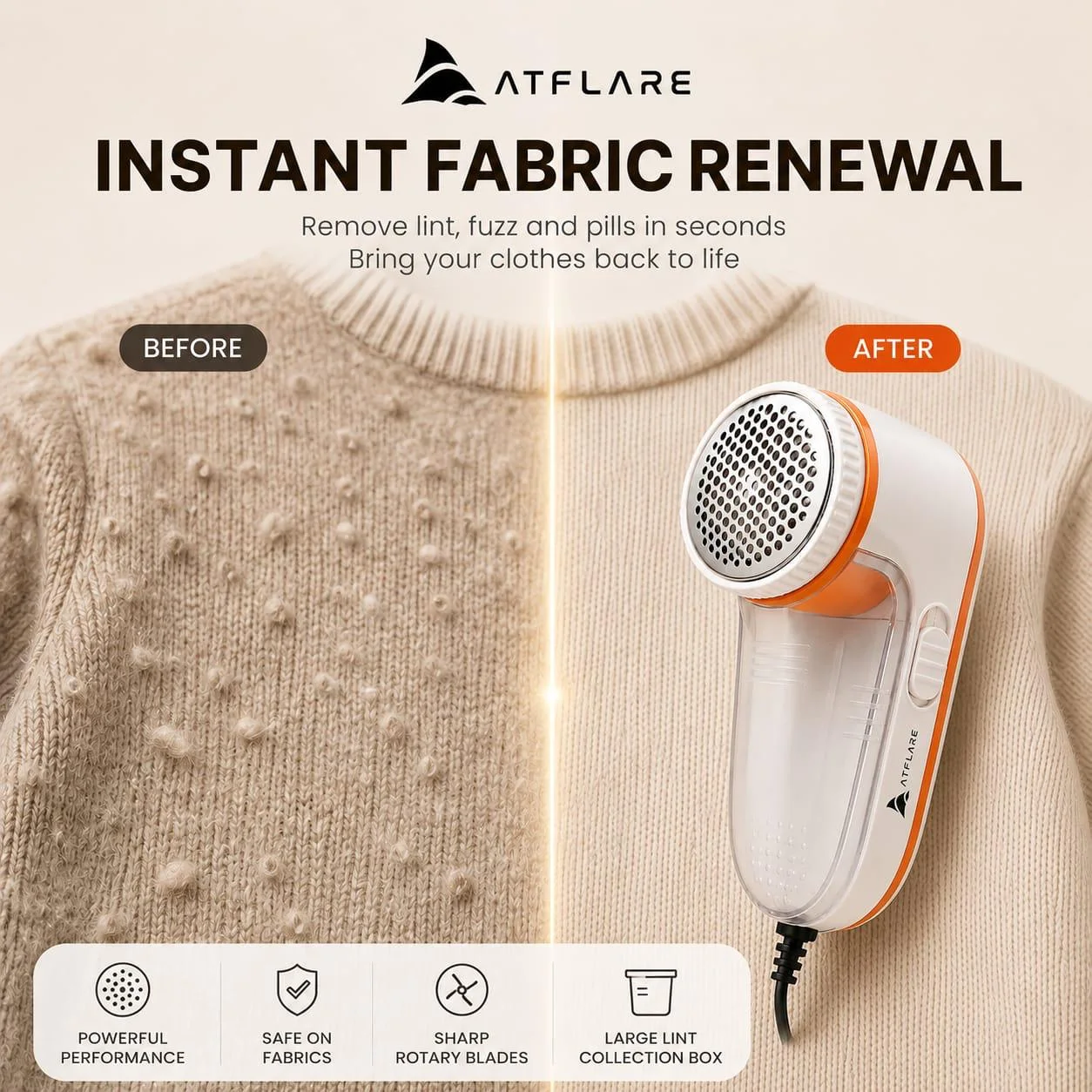 ATFLARE Electric Fabric Lint Remover | Portable Fabric Shaver for Clothes, Sweaters, Blankets & Upholstery - view 1