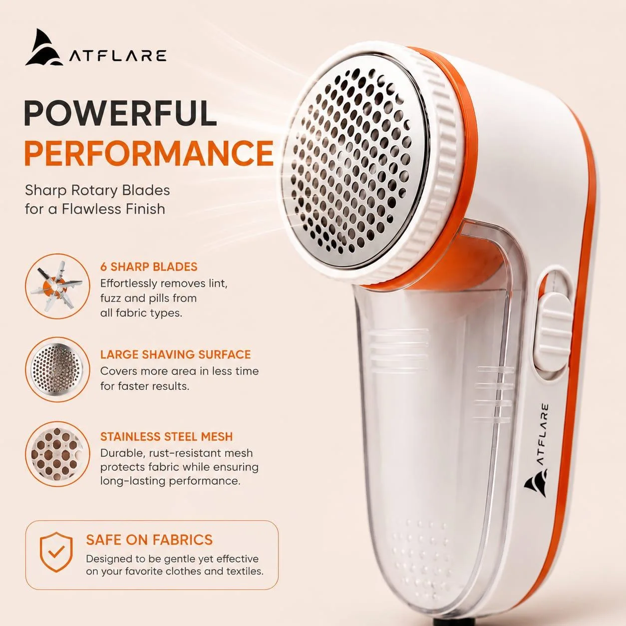 ATFLARE Electric Fabric Lint Remover | Portable Fabric Shaver for Clothes, Sweaters, Blankets & Upholstery - view 4